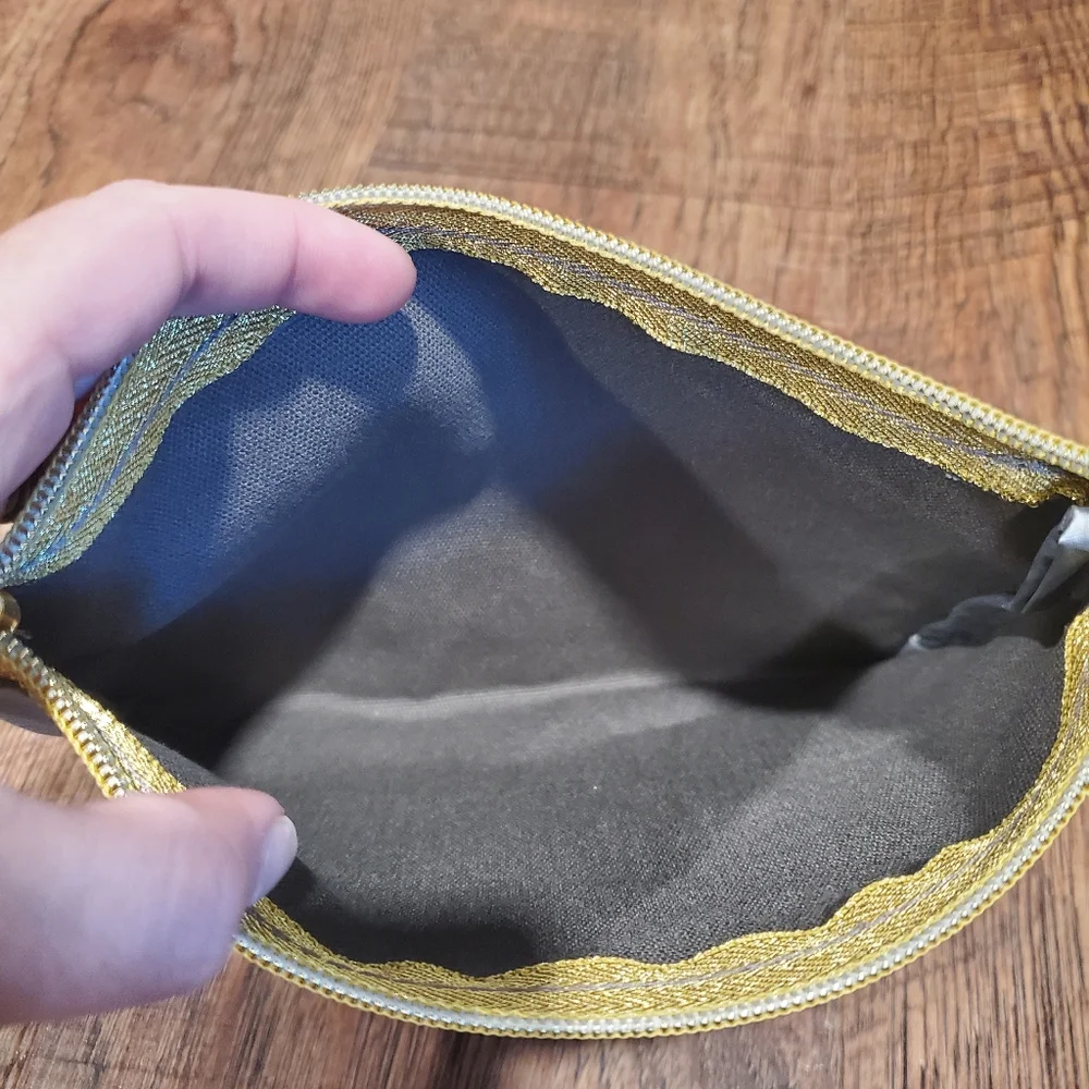 Bride Tribe Gold Gray Metallic Cosmetic Bag Makeup Pouch Pearl Bobby Pins Hair